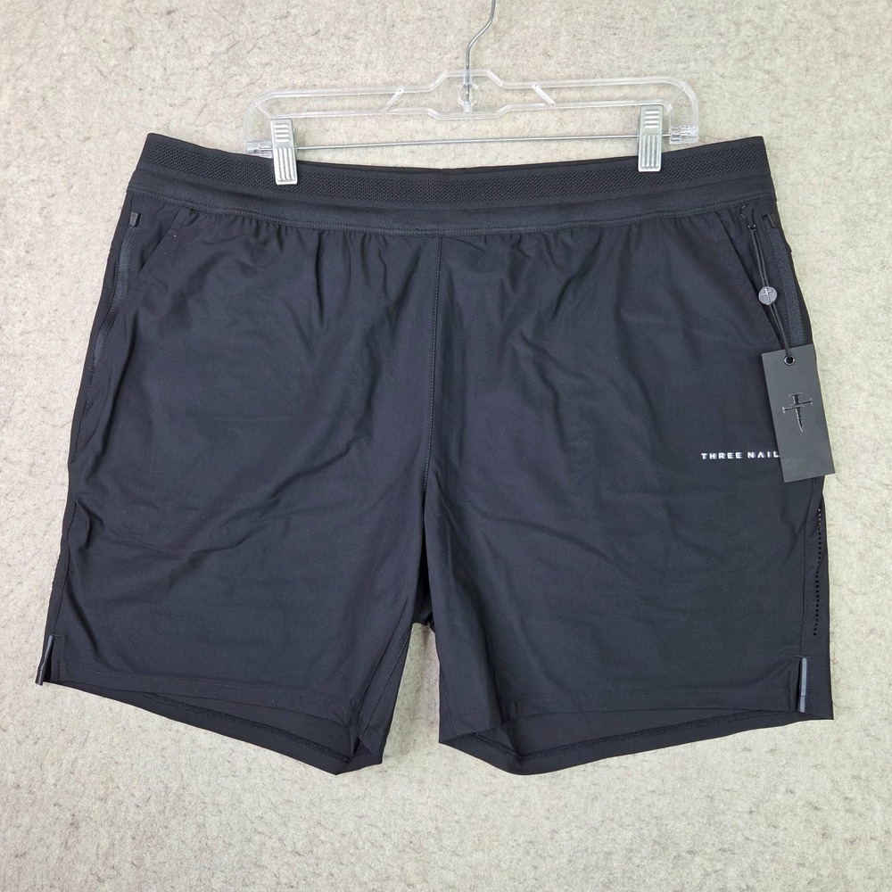 Three Nails Men's XL Vapor-Lite Hybrid Shorts Black 5" Inseam Drawstring NEW